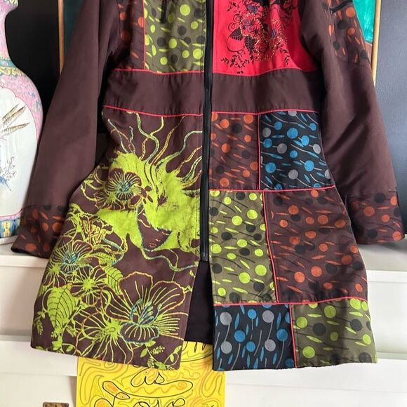 Nepalese Boho Hippy Festival Patchwork Hooded Fleece Lined Jacket 42" L - Picture 4 of 16